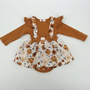 Baby Girls Brown White Dress Snap Bottom Size 80 (12 Months)